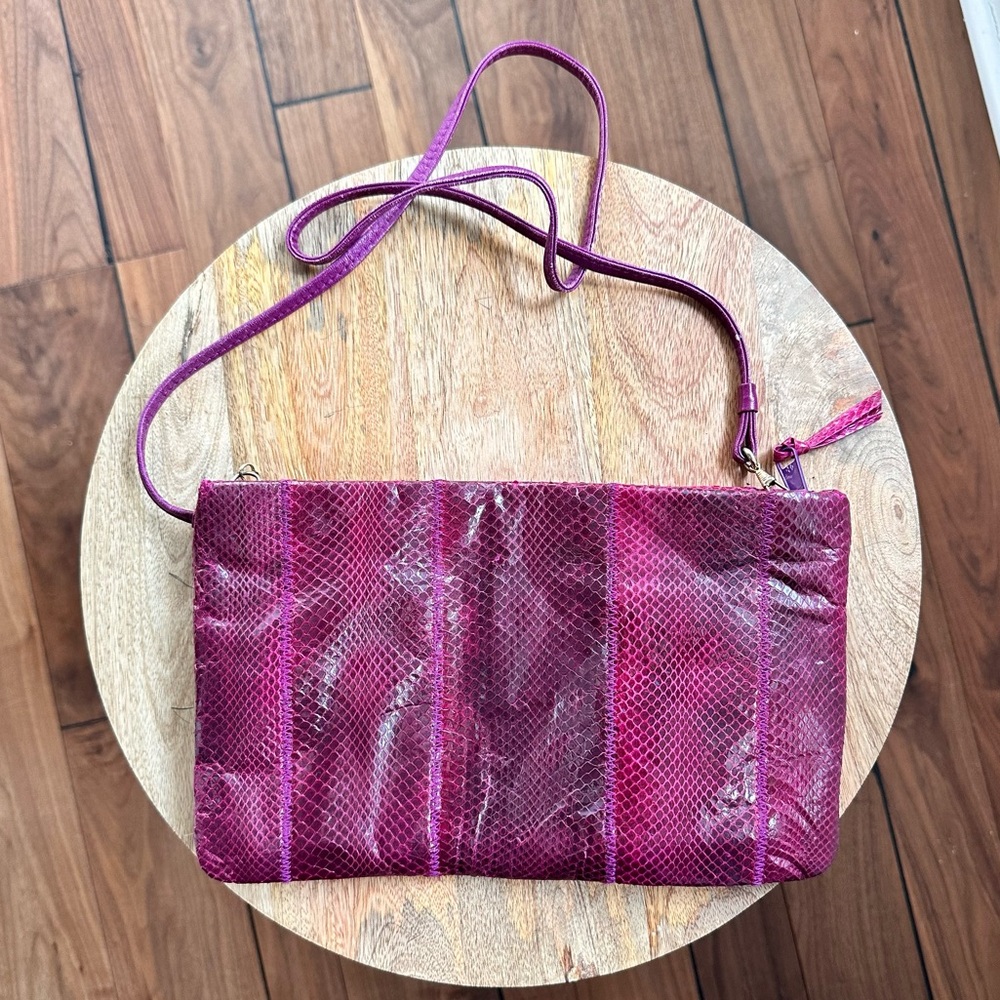 Clemente Vintage ‘80’s Pink Purple Snakeskin Leather Crossbody Bag